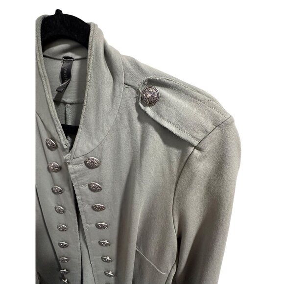 💰BOGO💰Long Green Cascading Military Jacket with Silver Buttons on Front sz M - Picture 5 of 12